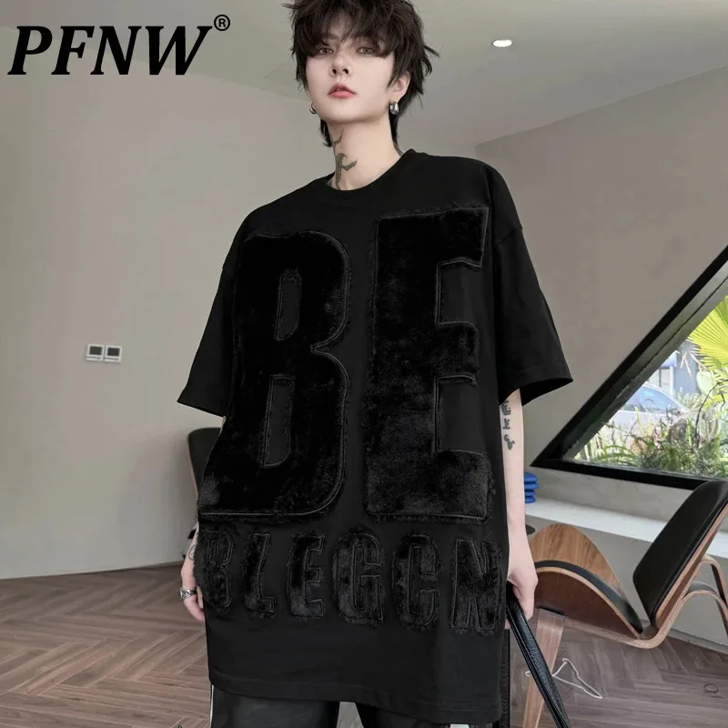 

PFNW 2024 Summer Men's T-shirt Short Sleeve Round Neck Letter Flocking Decoration Stylish Comfortable Tops Fashion Tide 9C5497