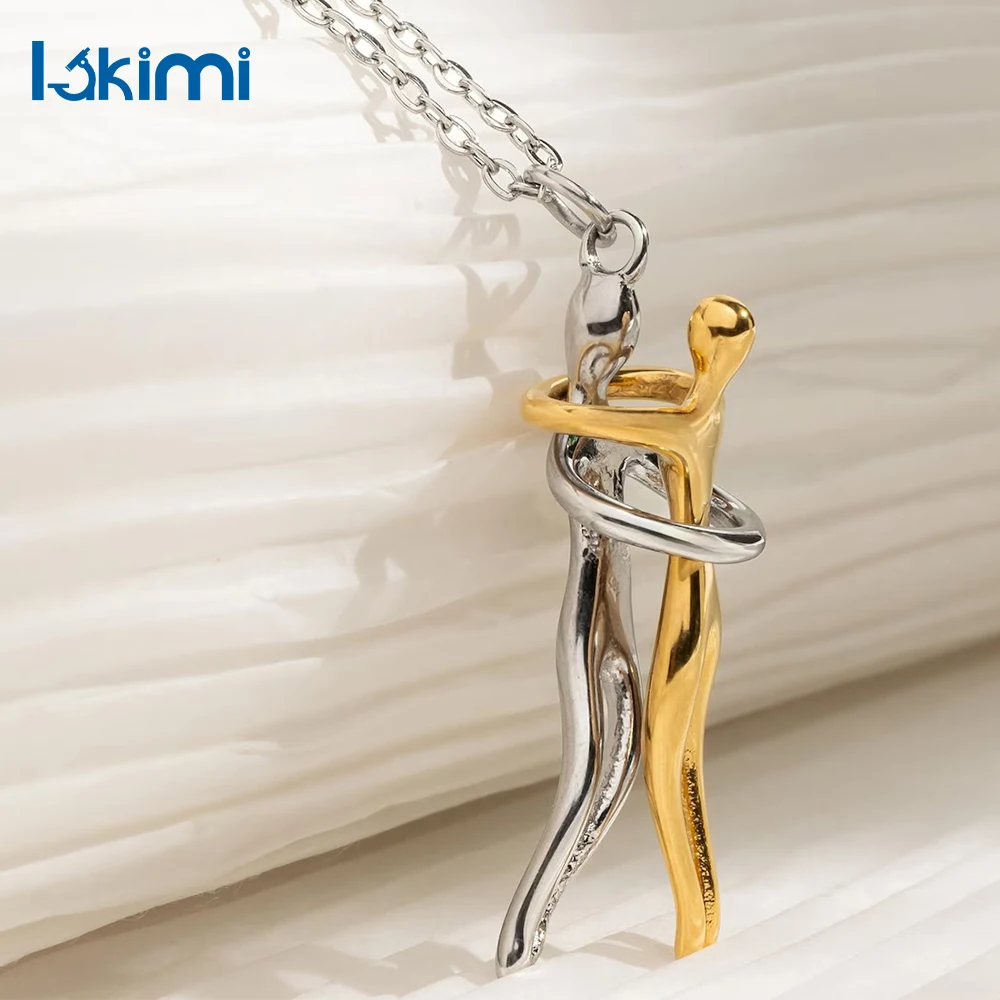 Chic Black Embrace Pendant Necklace for Couples - An Elegant Symbol of Love LK-AA627