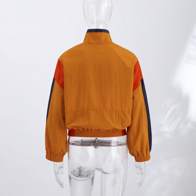 Elegant Contrast Jacket Women Loose Full Sleeve Stand Collar Button Jackets Female 2026 Fashion Autumn Outwear Lady