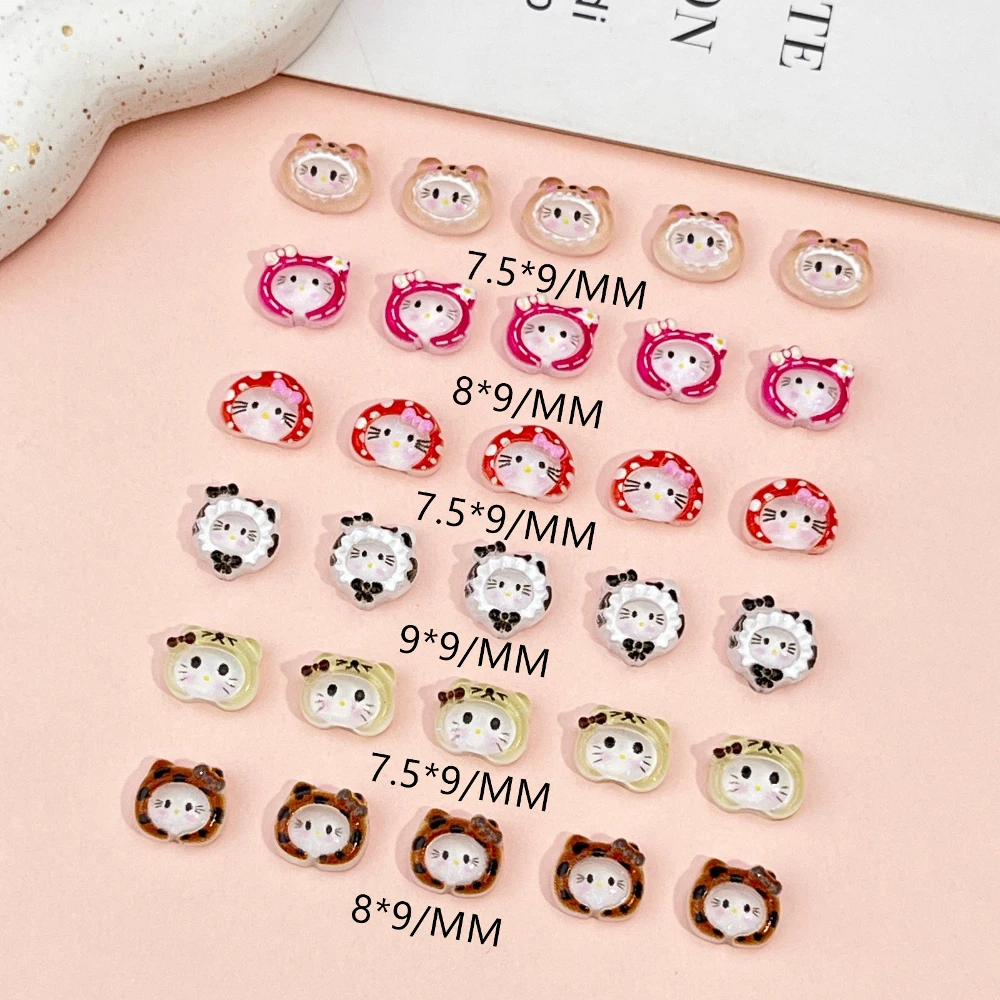 

20Pcs Mini Random Cute Hello Kitty Headgear Series Nails Art Accessories Colorful Bowknot Flowers Dot Leopard Print Nails Decora