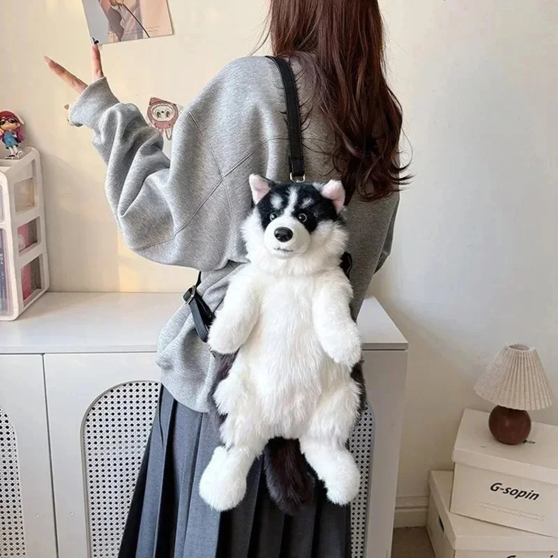 Husky Y2K Backpack Harajuku Kawaii Simulation Doll Dog Plush Doll Festival Gift Girlfriend Children's Birthday Crossbody Bag New