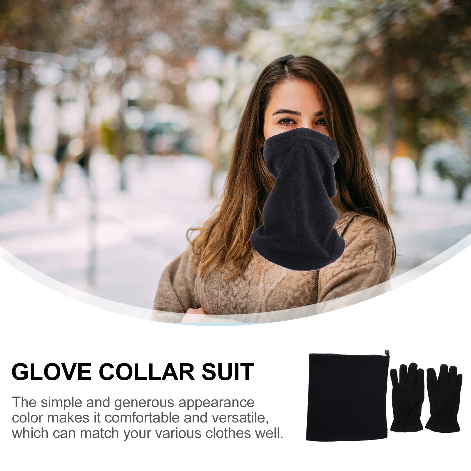 1 مجموعة الشتاء الدافئة الباردة حماية دعوى الصوف سميكة طوق قفازات وشاح يندبروف طقم قبعات أسود متعدد الوظائف الباردة والدليل على