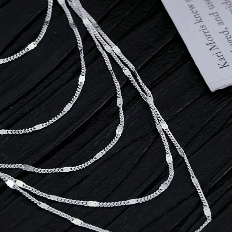 New S925 Sterling Silver Women\'s Jewelry Collar European Simple Silver Fashion Multi Layers Bar Necklace Clavicle Chains Gifts