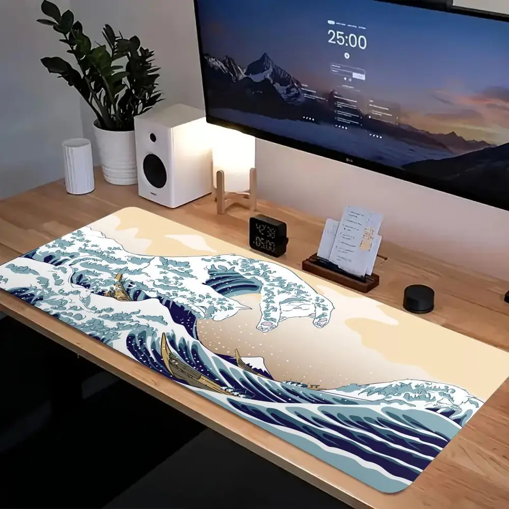 

Japanese Wave Cat Mouse Pad XXL Large Keyboard TablePads Office Game Desk Mat Computer accessories Rubber Anti-slip HD Mousepad