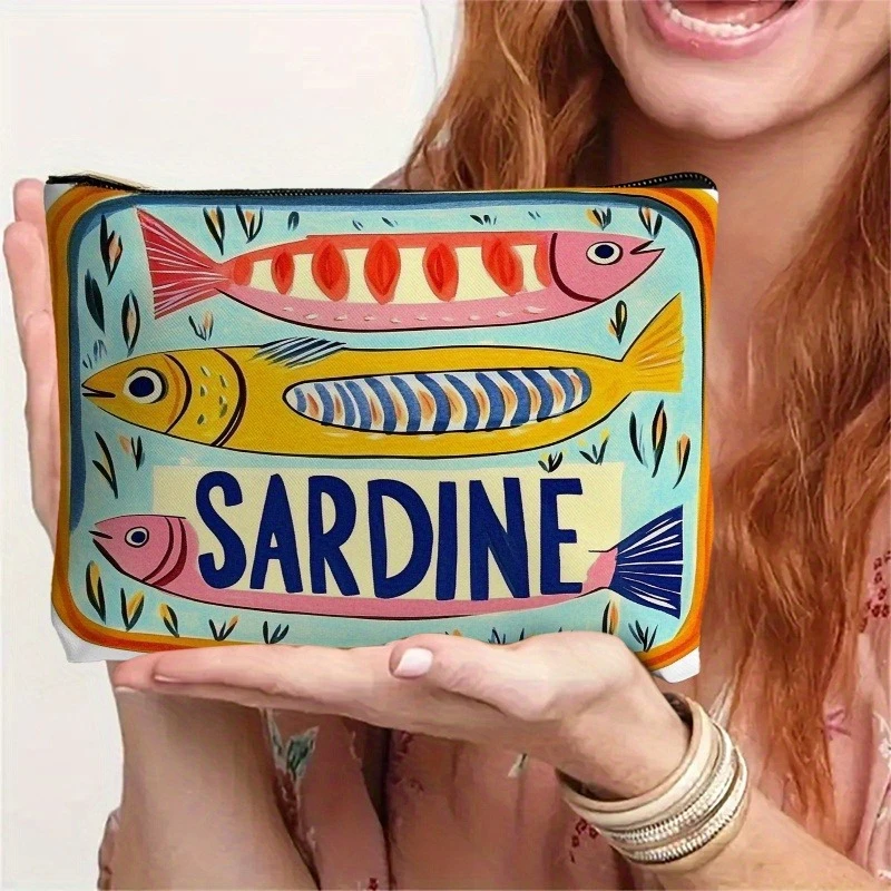 Verspielte Make-up-Tasche mit Sardinenmuster, leichte Reise-Kosmetik-Organizer-Tasche mit Reißverschluss, lässiges, schickes Design, Unisex – Detail 3