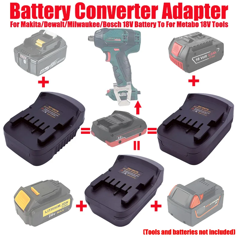 

ALASICKA Adapter MT18MTB DM18MTB BS18MTB for Makita/Dewalt/Milwaukee/Bosch 18V Li-ion Batteries Convert To for Metabo 18V Tools