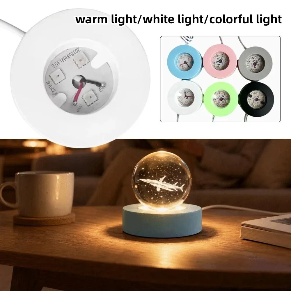 Round LED Light Art Display Base Multicolor 6cm Diameter Rechargeable Lamp Holder White Light/Warm Light/Colorful Light