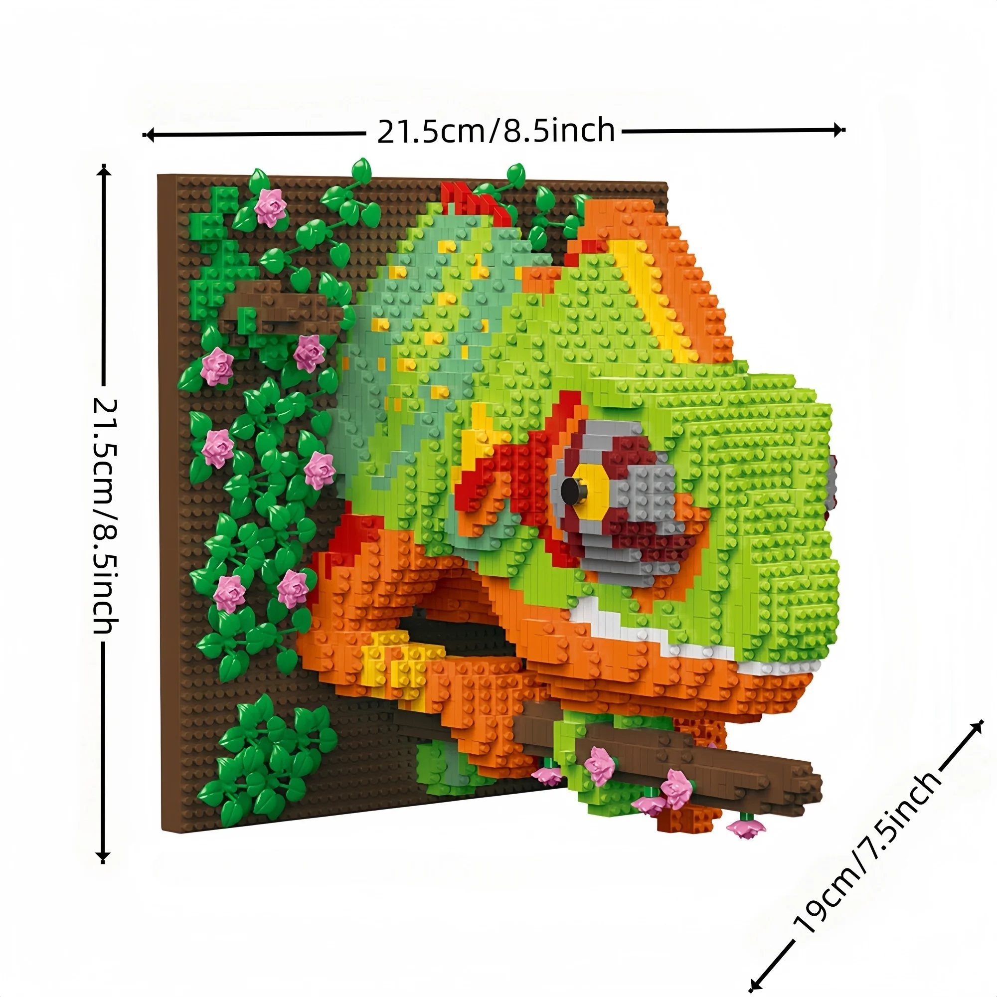 KNEW BUILT Chameleon, Parrot, kreative 3D-Tier-Wandmalerei, Mikrobausteine – DIY-Desktop-Dekoration, Puzzle-Spielzeug, Weihnachts- und Geburtstagsgeschenk – Detail 5