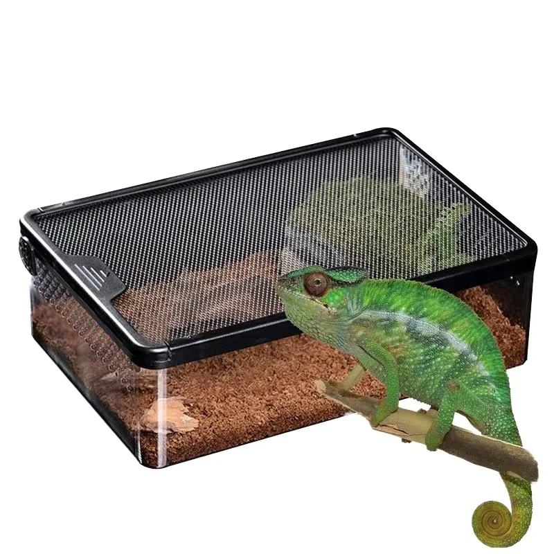 

Anti-Escape Reptile Feeding Breeding Tank Habitat Box Enclosure Horizontal Sliding Closure Breathable for Horned Frogs Pets