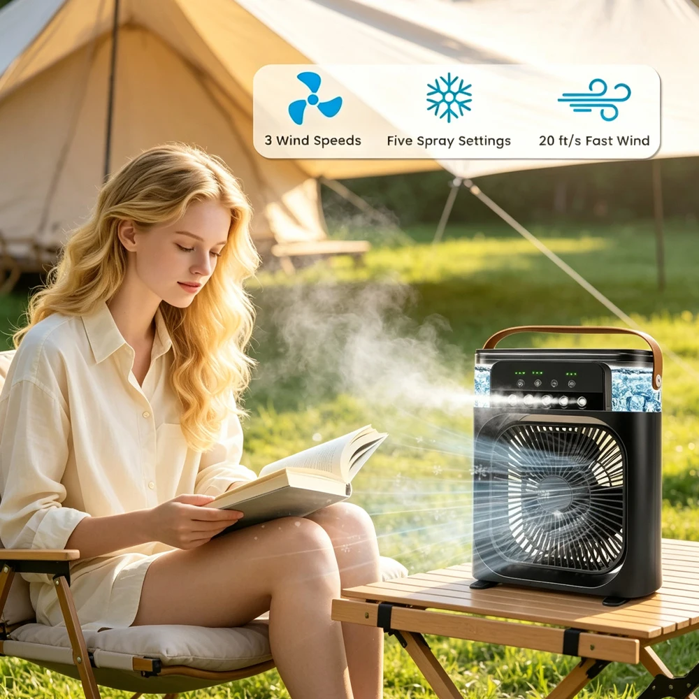 3 in 1 에어컨 팬, 태양열 미스트 야외 캠핑 팬, - Outdoor Camping Misting Fan 리뷰 및 가격