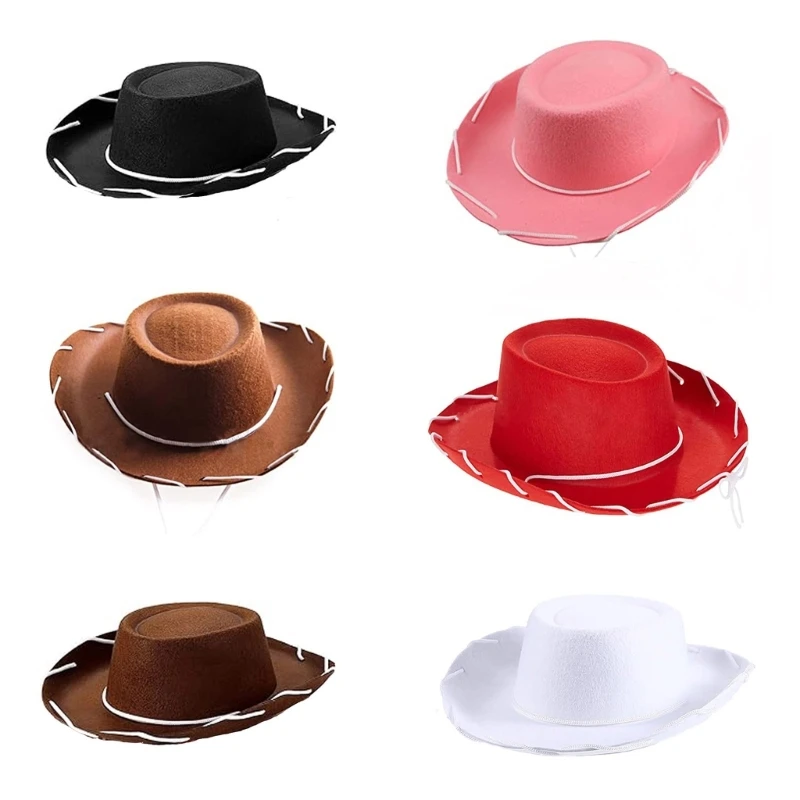 Child Kid Boy Girl Leather Felts Wide Brims Cowboy Western Hat Cowgirls Caps