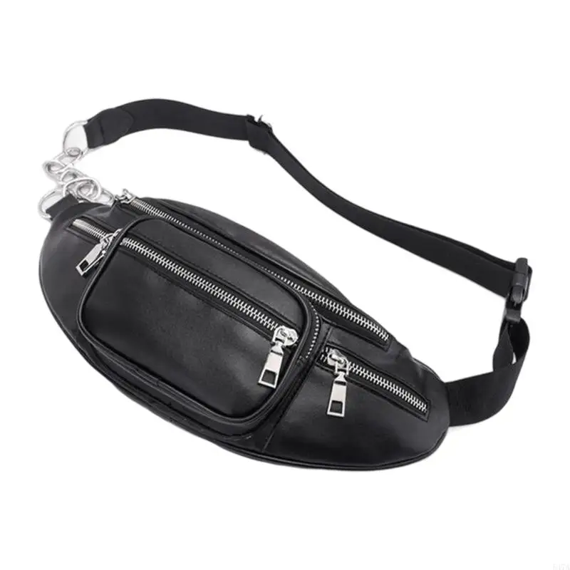 

Modern Waist Bag With Chain Decors Lightweight Practical PU Everyday Carry Essential 547A