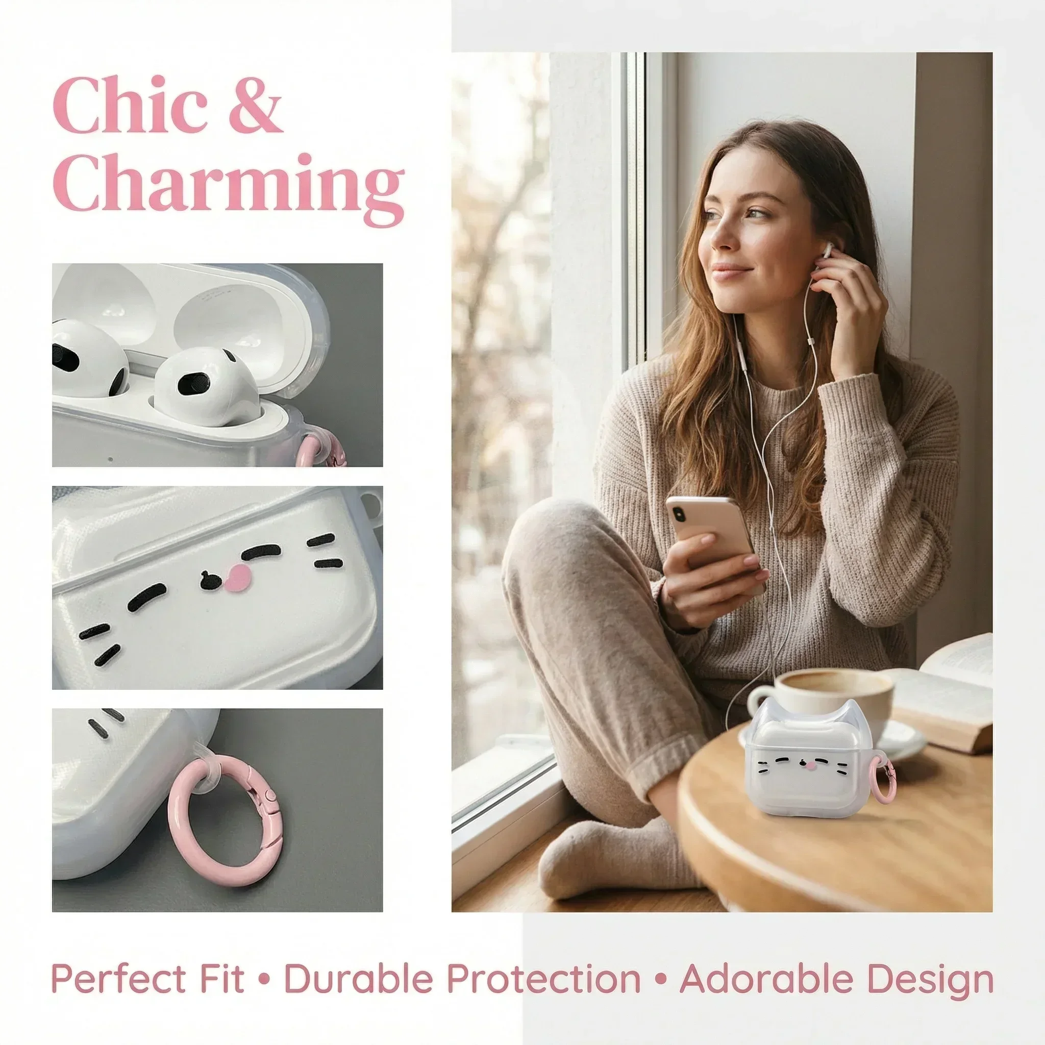 Étui pour écouteurs en TPU anti-chute avec porte-clés, motif chat endormi, résistant aux chocs, anti-rayures, anti-poussière pour Airpods 4 3 2 1/ Pro/Pro2