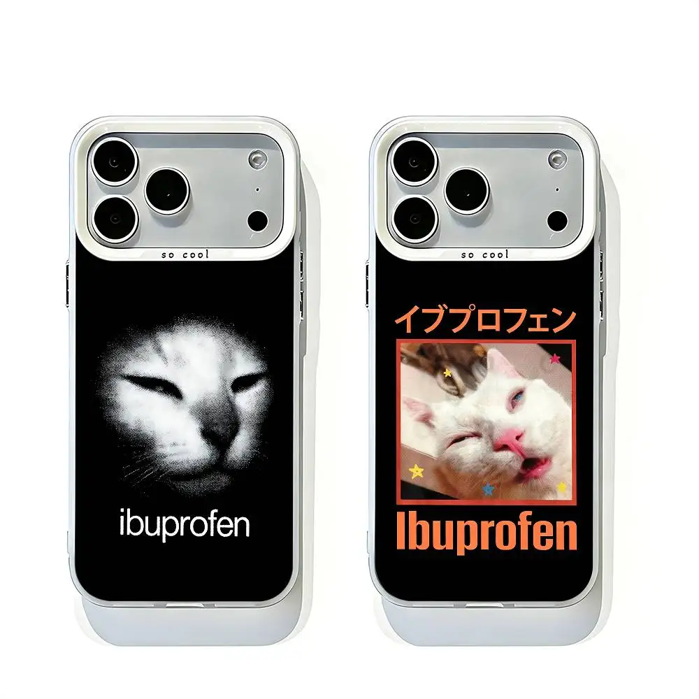I-Ibuprofen Cat White Matte Large Lens Frame Cover для iPhone 12 11 14 13 17 16 15 Pro Max Mini Plus E