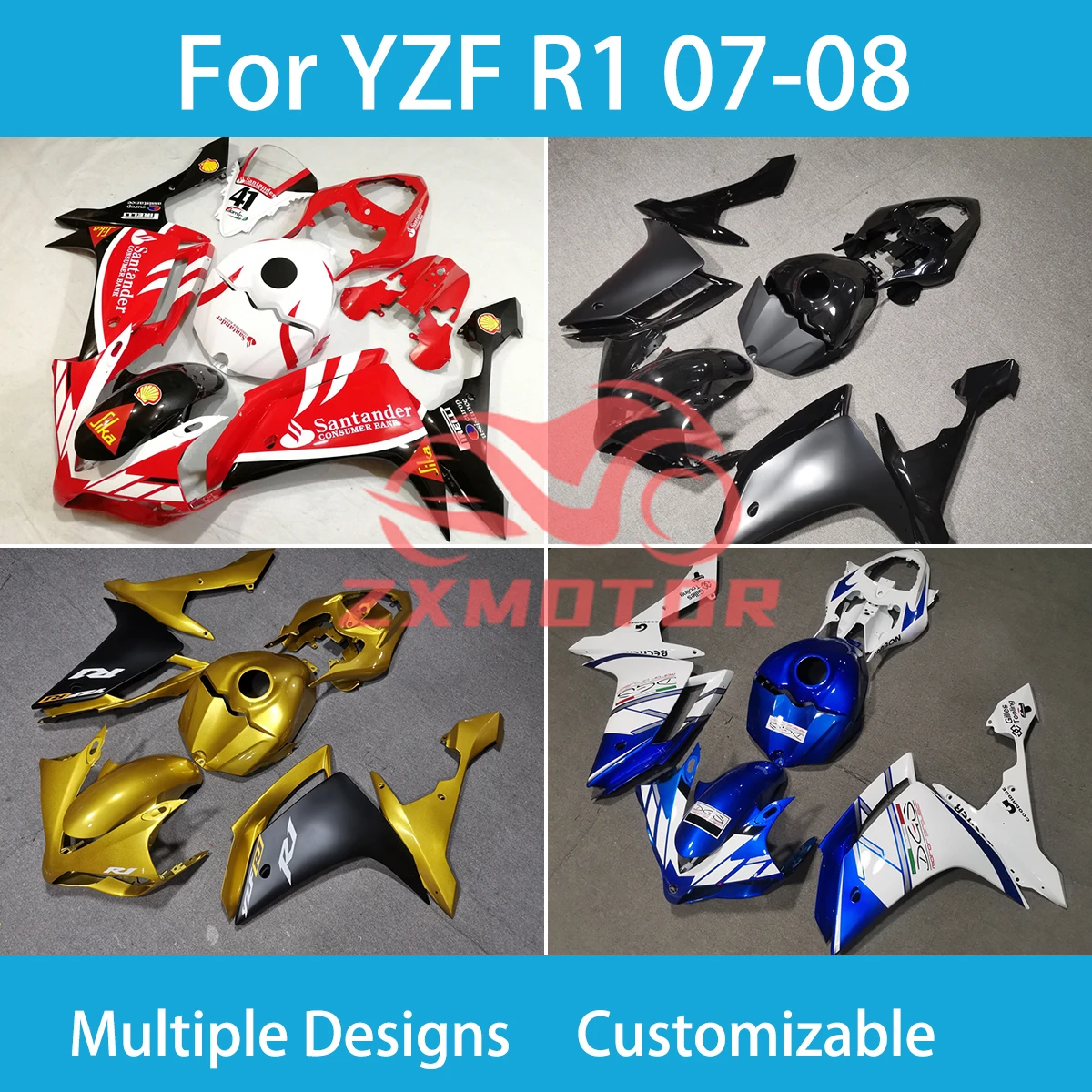 حقن الهدايا المجمعة لياماها YZF-R1 2007 2008 دائم نوعية جيدة ABS البلاستيك هيكل السيارة الهدايا المجمعة R1 07 08 #1