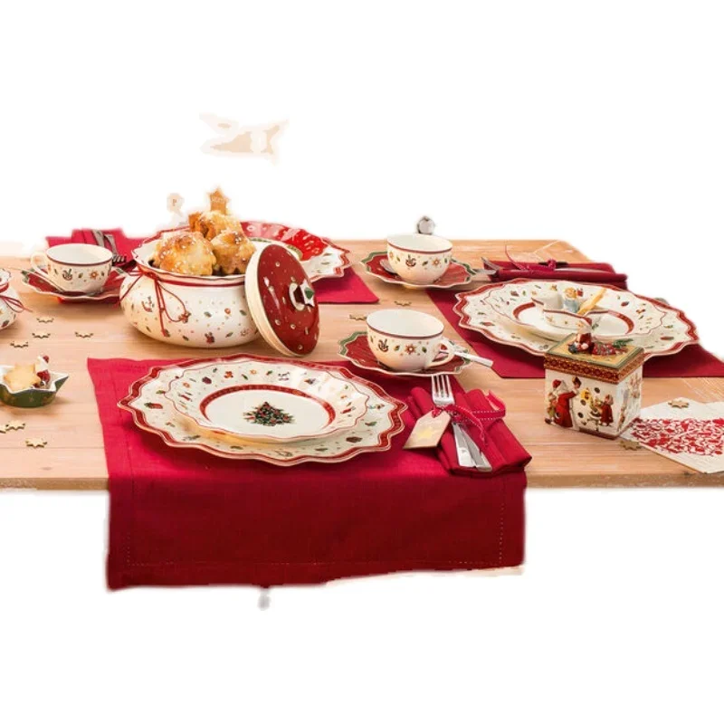 German Weibao Christmas Series European Plate Teapot Coffee Cup Small Kit Salad Dish Dessert Plate Vajilla Ceramica Fruit Holder