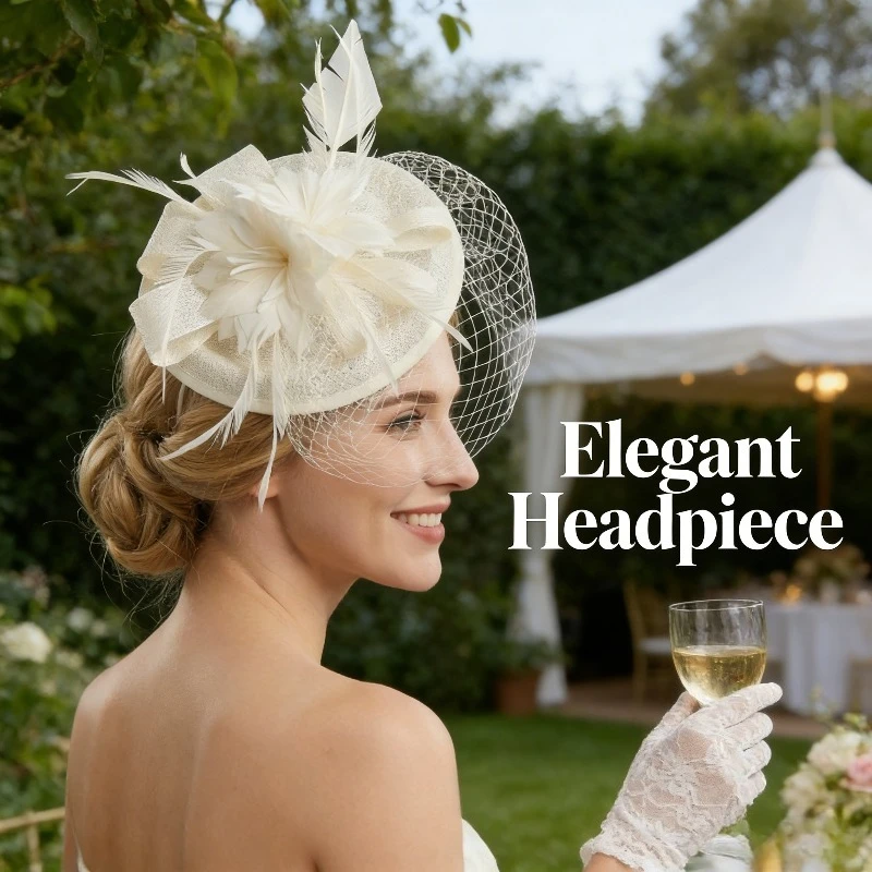 

French Bridal Veil Feather Hair Clip British Retro Overlay Derby Hat Linen Style Studio Photo Props Accessories Headwear