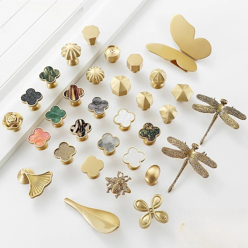 Rose Flower Creative Handle Clover Drawer Single Hole Nordic Cabinet Gold Bee Knob