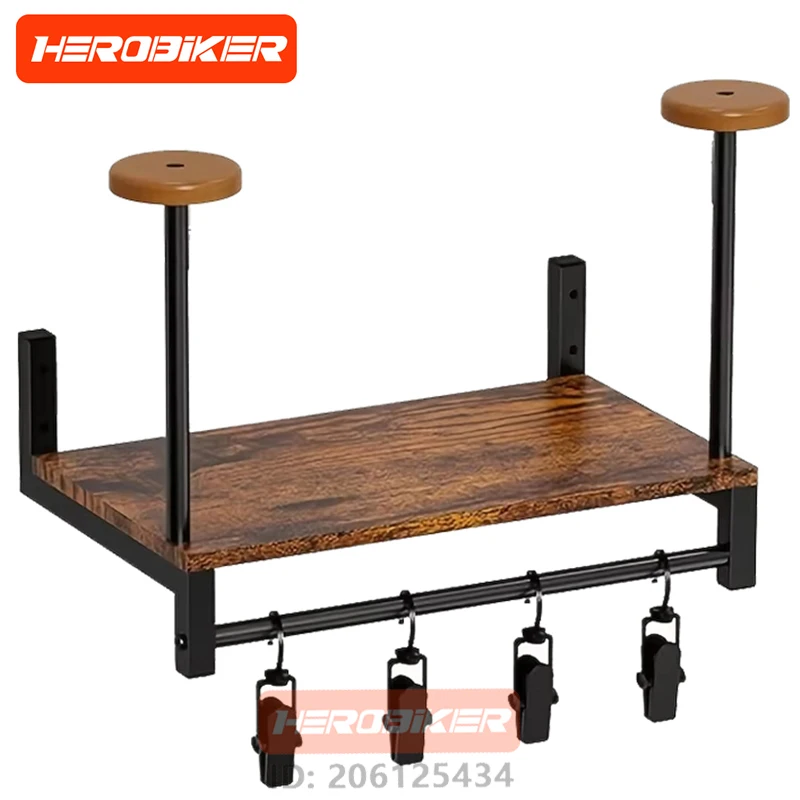 Motorhelm Wandmontage Houten plank met verstelbare haken Stevige, duurzame opbergruimte voor motorcrossfietsaccessoires