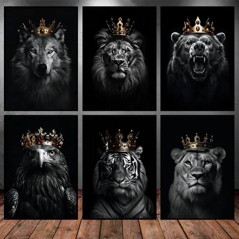 1pc frameless Canvas Painting Animal Kingdom Poster Print Lion Tiger Monkey Canvas Painting Nordic Luxury Wall Art Picture for M