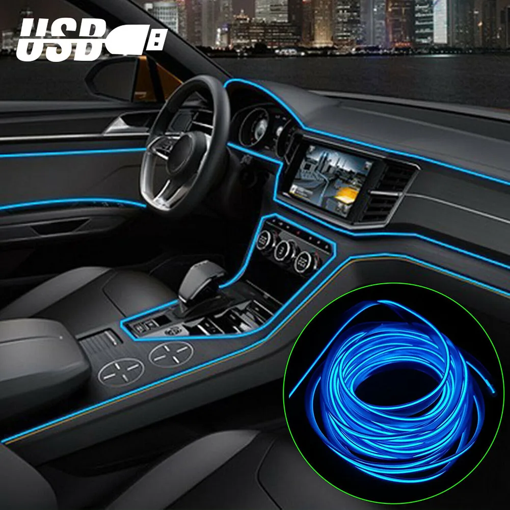 

Светодиодная лента для салона автомобиля, 2 метра, гибкая, для установки спереди, сзади, слева, справа, питание 12В постоянного тока