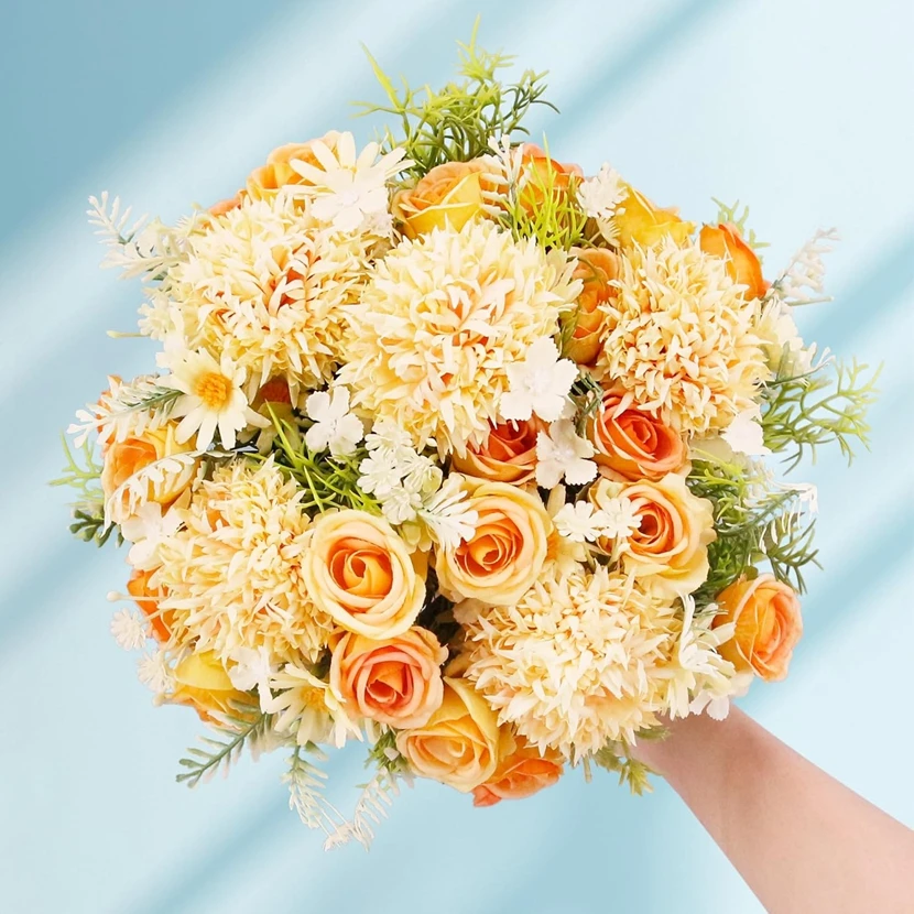 

1PC Artificial Flowers Wedding Home Bedroom Decorations Bridal Bouquet Garden Fake Silk Roses Hydrangeas Vase Outdoor Yard Cheap