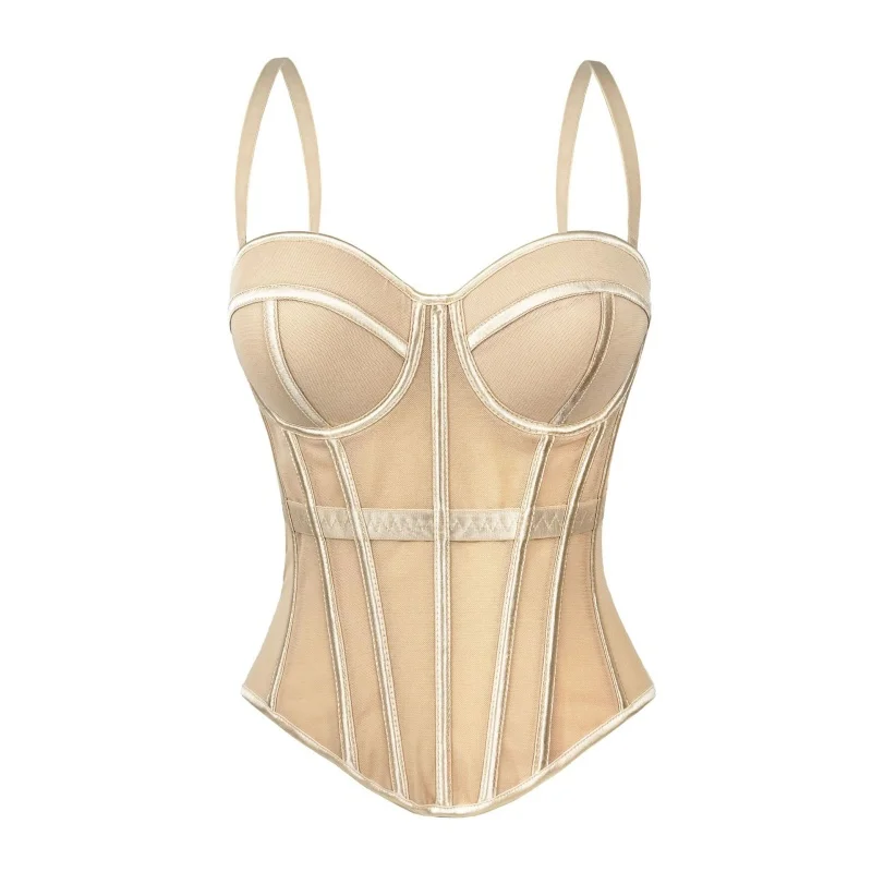 Sexy Corset Slimming Mesh Camisole With Chest Pads Wearable Corset Crop Top 2026 New Summer Style