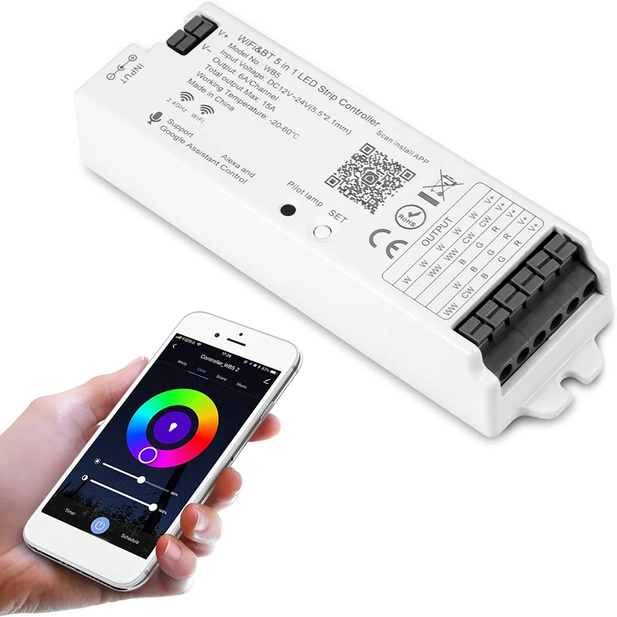 Y31A WB5 RF WiFi Bluetooth LED Strip Controller RGB CCT RGBW 5In1 Dimmable DC12-24V Lights Controller for Smart Life APP