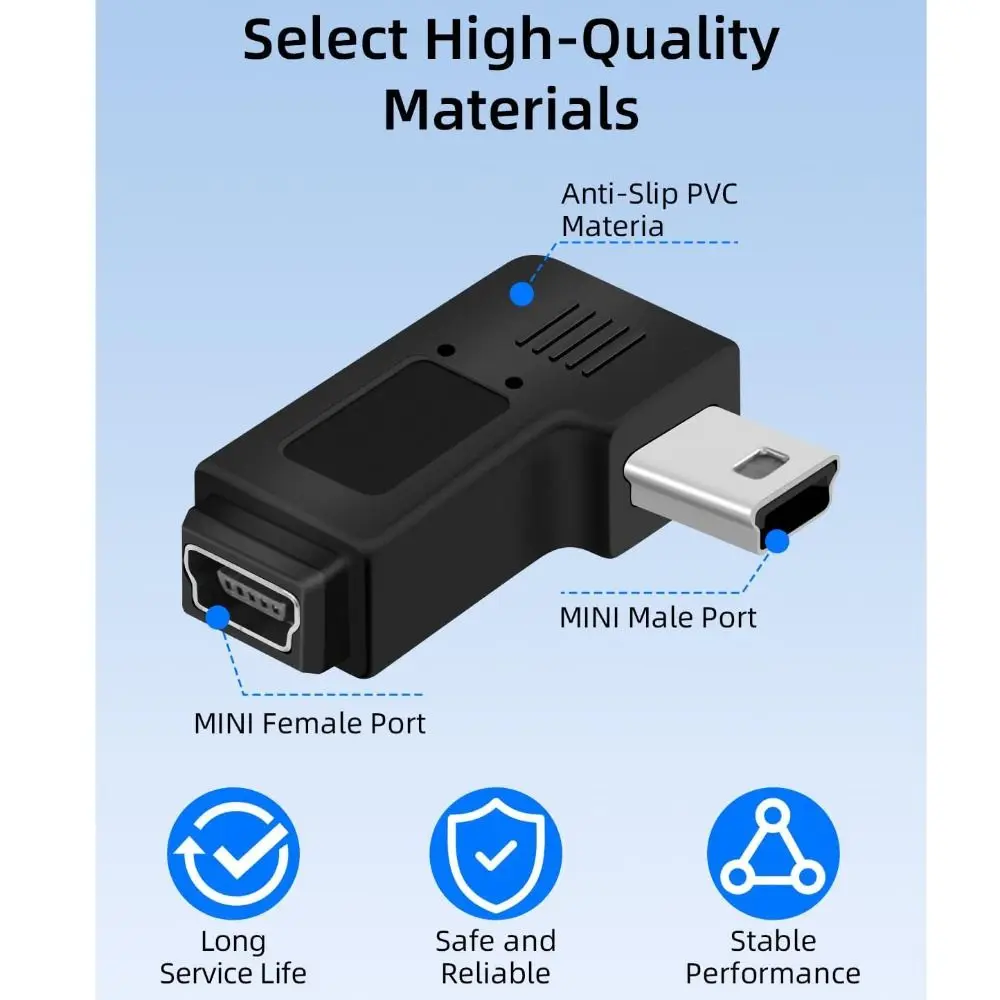 5 Pin USB Female Adapter 5V 90 Degree Angle Mini USB to USB C Converter Fast Charging Data Transfer