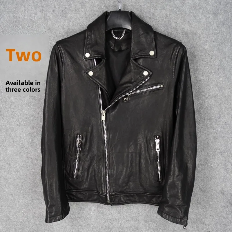 

Осень-зима, новинка, облегающий джинт из овчины, мужское байкерское пальто из натуральной кожи с отложным воротником Faion Urban