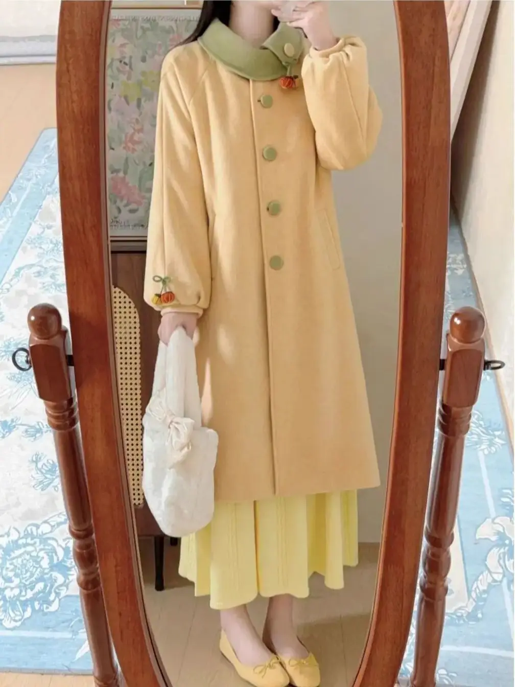 

Японское зимнее шерстяное пальто в стиле французского ретро с контрастным отложным воротником, корейский милый стиль, средней длины, верхняя одежда