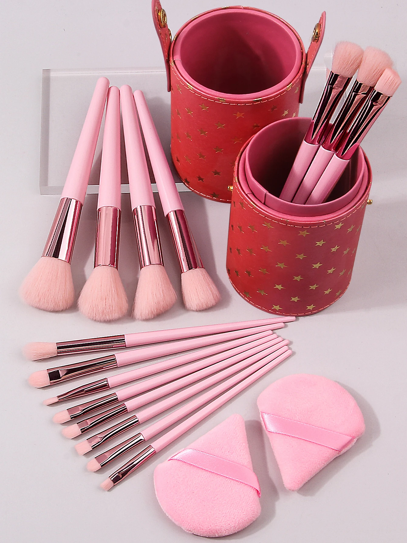 professional makeup brush set, super soft brush, desktop dust cover, storage bucket, triangular sponge, triangular powder puff