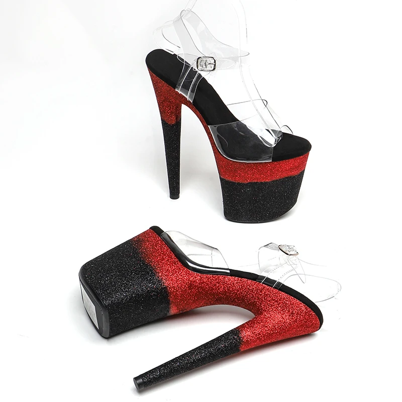 Leecabe 8Inch/20cm 투명 PVC 어퍼 글리터 플랫폼 하이힐 파티 샌들 스트리퍼 힐 폴 댄스 슈즈