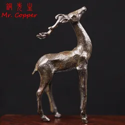 Antique Copper Sika Deer Tabletop Small Ornaments Vintage Brass Animal Figurines Desk Decorations Accessories Home Decor Crafts