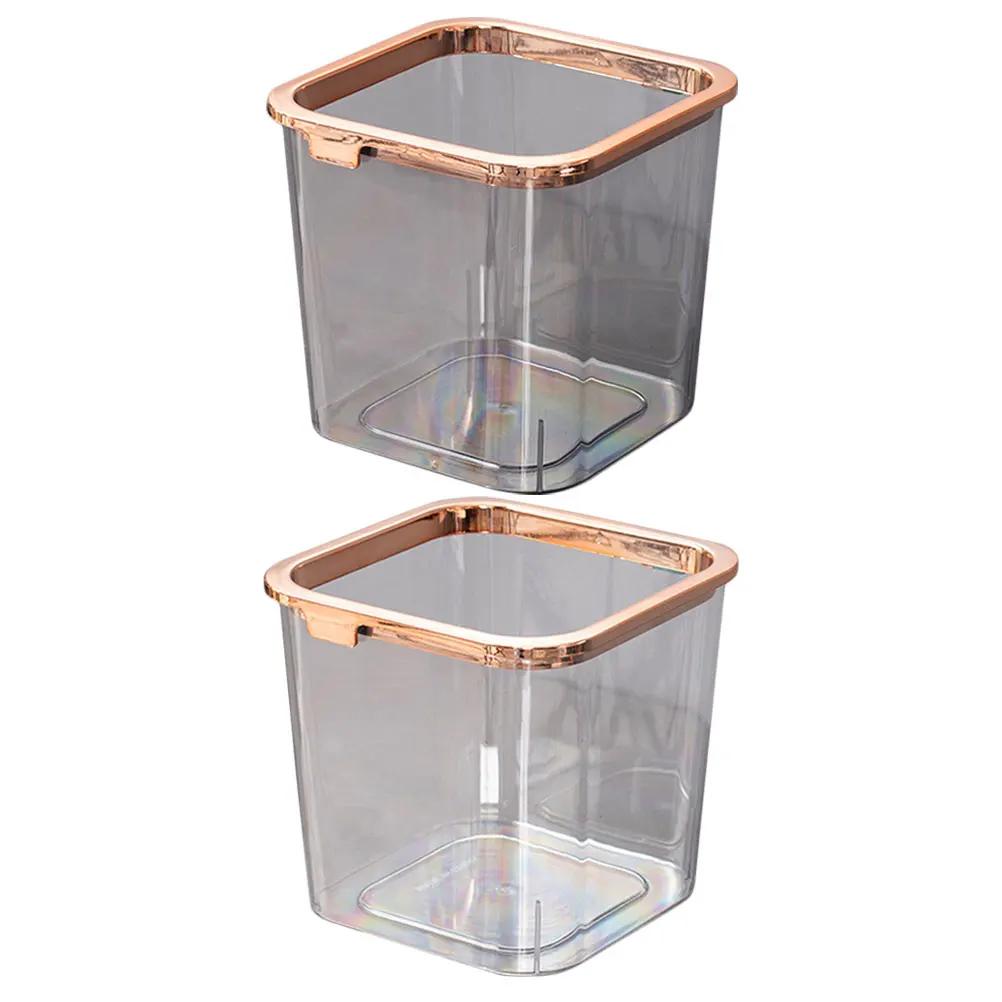 

2pcs PET Transparent Trash Can Pressure Ring Strong Load bearing Grey Small Clear Bedroom Office Bathroom Wastebasket Garbage