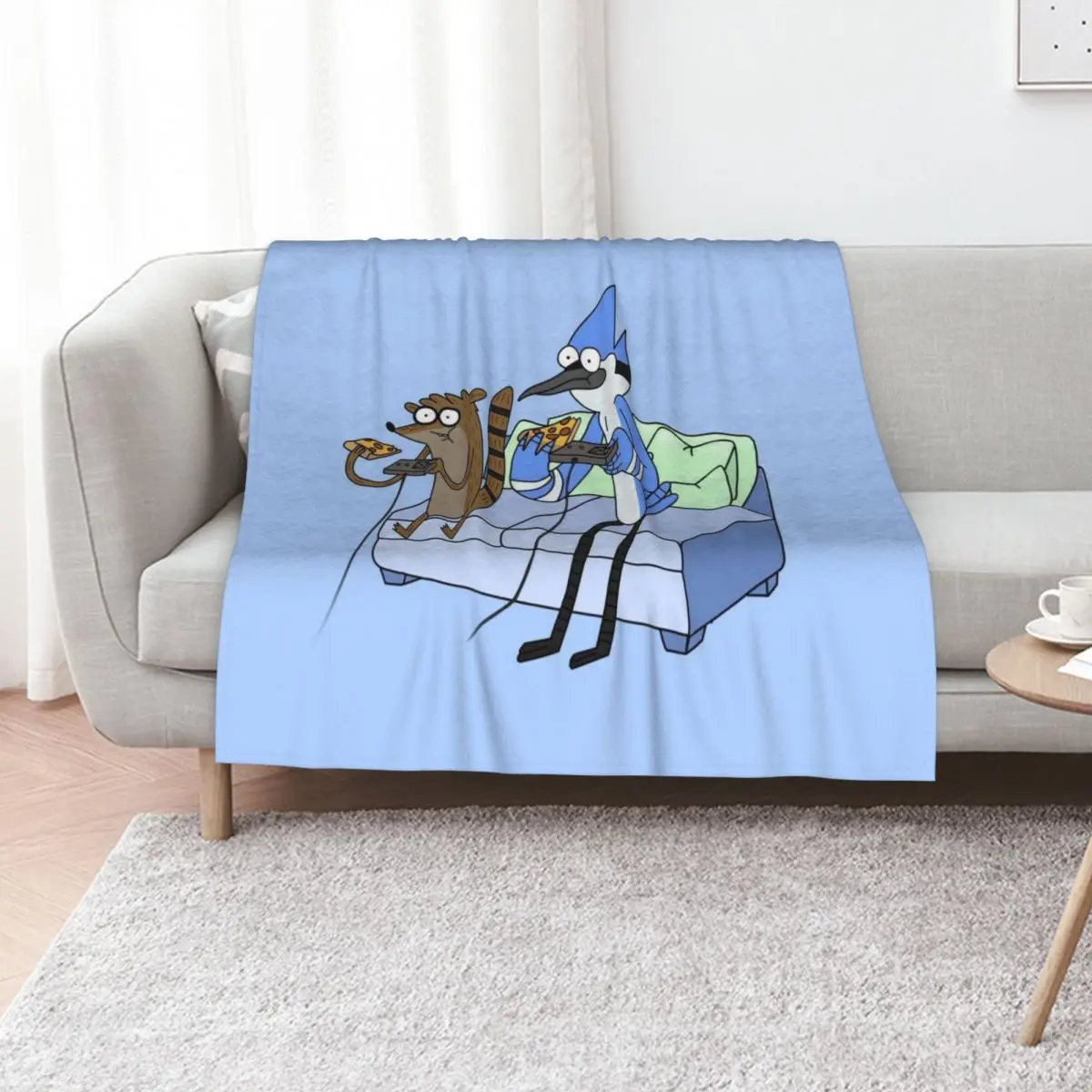 Mordecai and Rigby Pizza and Video Games Throw Blanket Comforter Soft Plaid Nap Furrys Thins Blankets