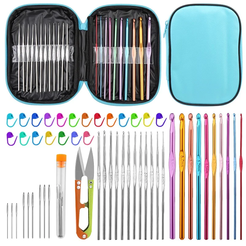 Crochet Hook Set Crocheting Kit Crochet Hooks for Starters with Stitch Markers Blunt Hand Sewing Needles for DIY Kniting Craft