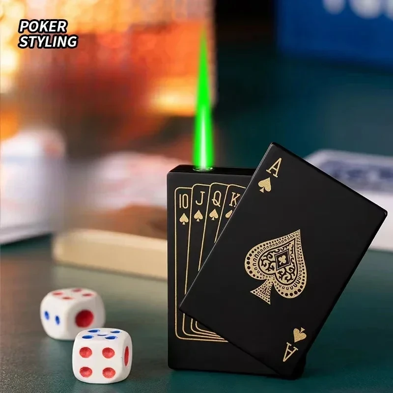 Creative Playing Cards Ace of Spades Lighter Butane Windproof Straight Metal Lighter Metal Fun Toy for Men Smoking Accessories