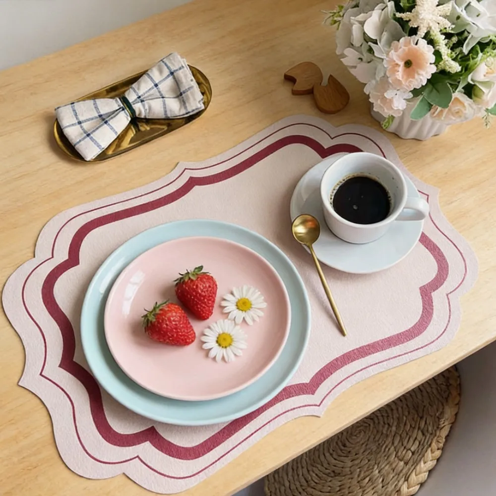 1/6/10PCS Red Printed Square Placemats PU Faux Leather Non-Slip Tableware Pad Soft Bowl Coaster Gift Set for Home Table Decor