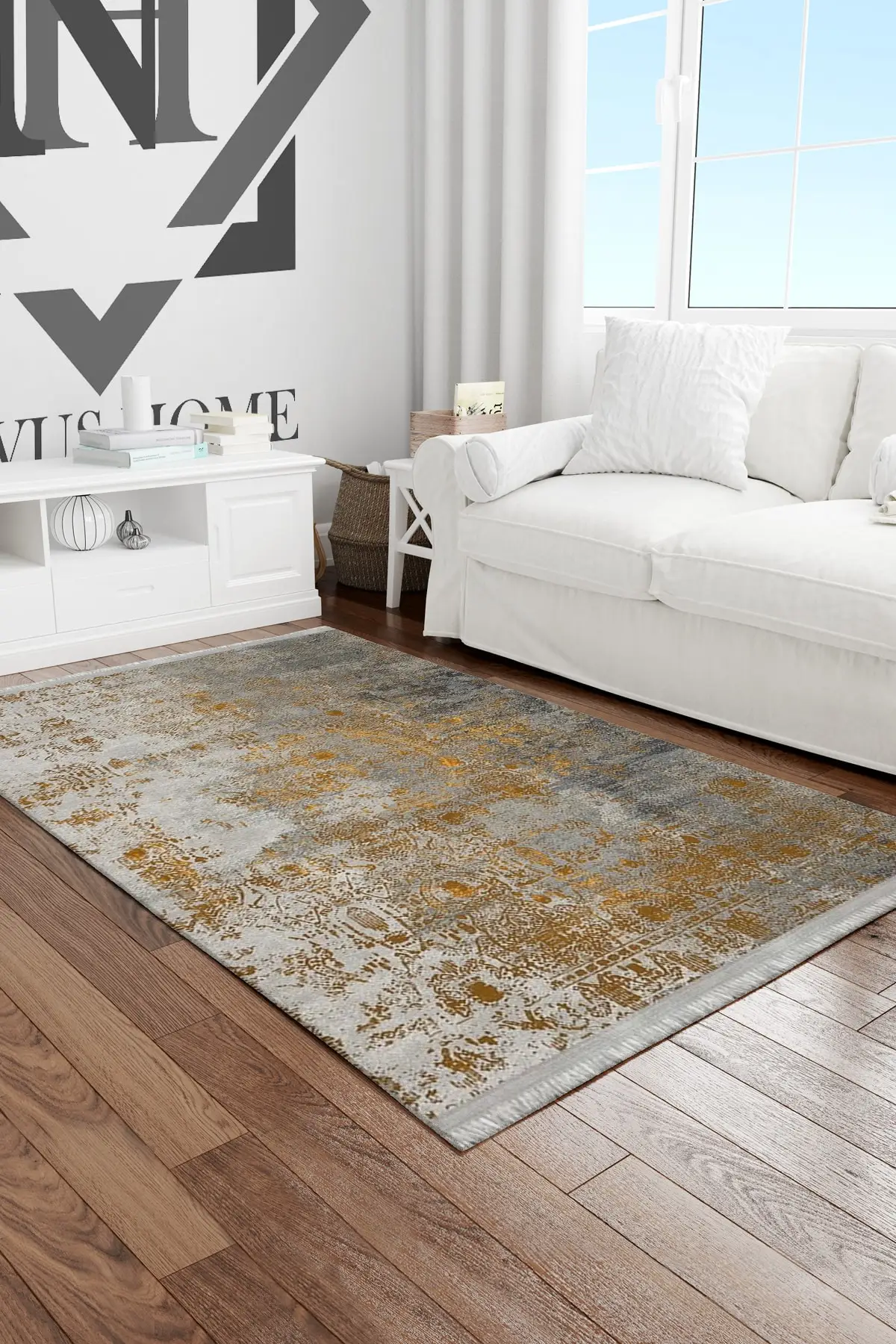 

Dovi washable non-slip-based digital printed Cotton series Vintage motif texture carpet.