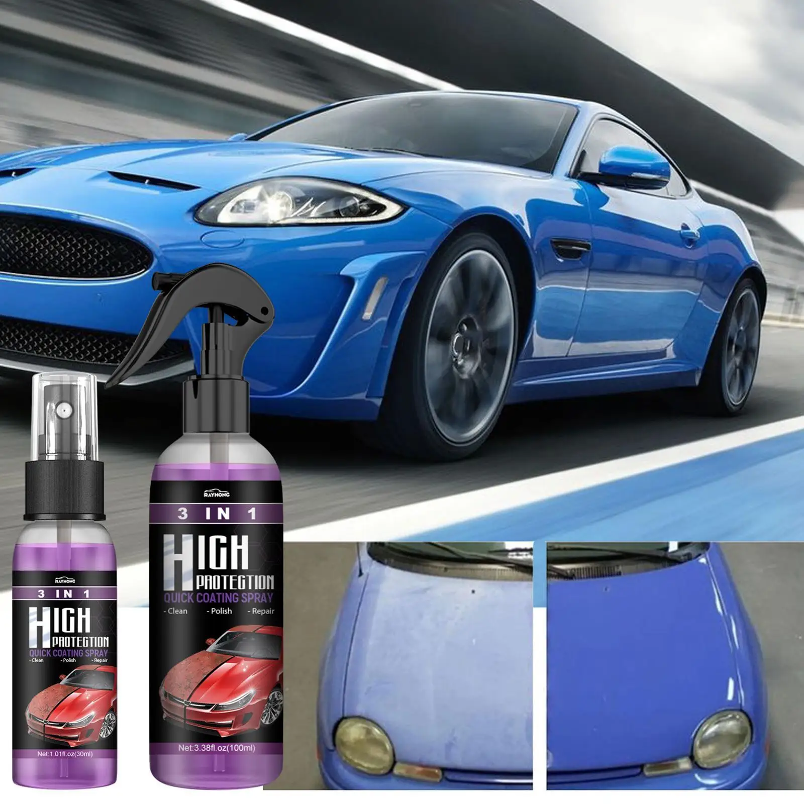 

3 In 1 Quick Coating Spray High Ceramic Coating Wax Car Polishing Cleaning Paint Wash Car D4y3