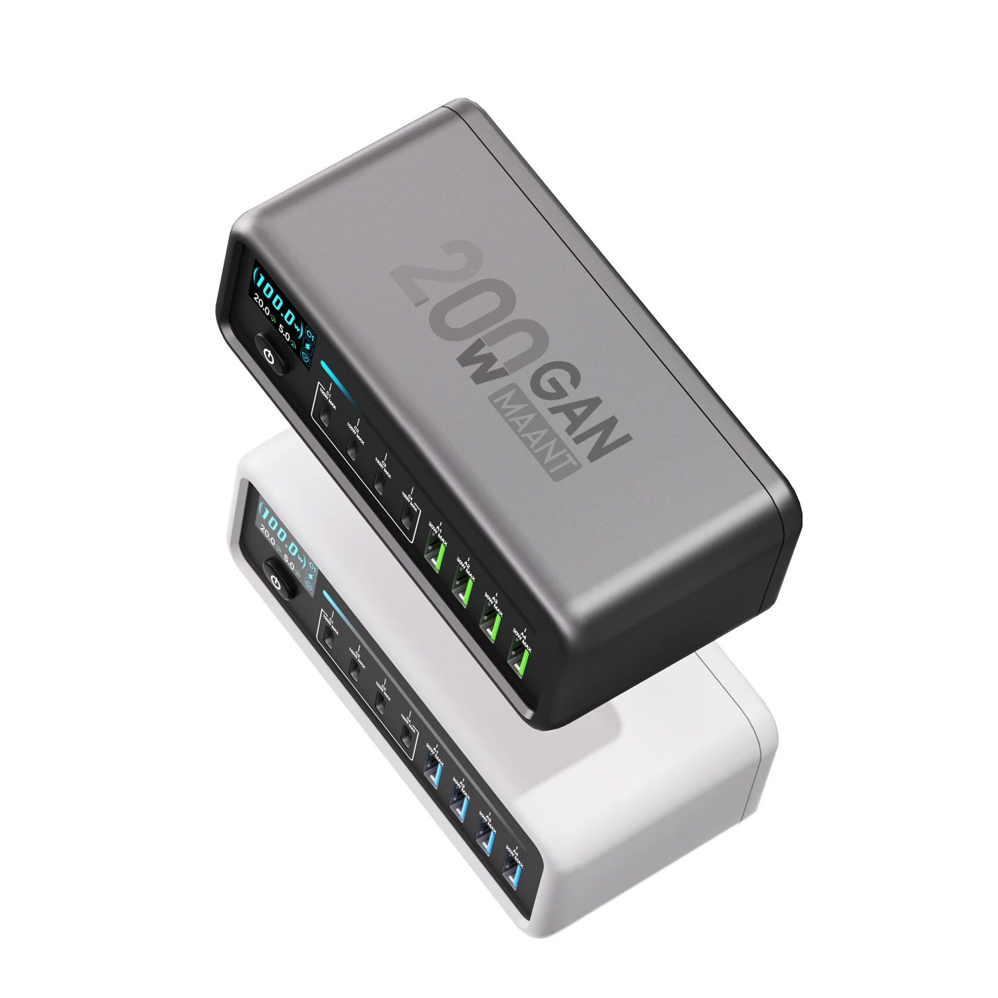 

MaAnt MT-P200 200W GaN Desktop Charger, 8-Port Smart Display, 100W PD Fast Charging Station for Laptop Phone Tablet