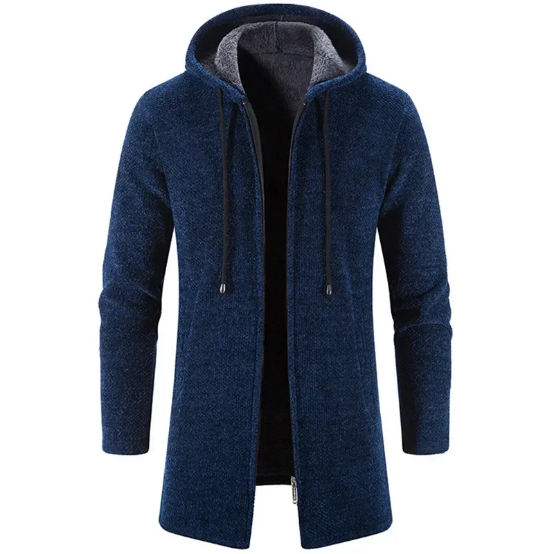 Men Autumn Winter Long Windbreaker Cardigan Coat 2023 Knitted Sweater Jacket  Fleece Hoodies Zipper Cardigan Overcoat 4XL-M