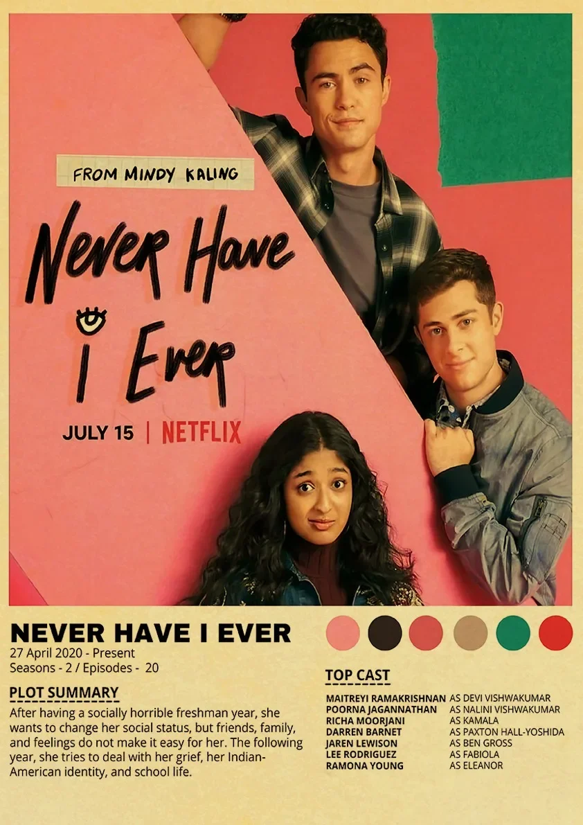 New Movie Never Have I Ever Poster Kraft Paper Wall Chart Posters Kids Room Home Cafe Room Decor Frameless Wall Art Painting