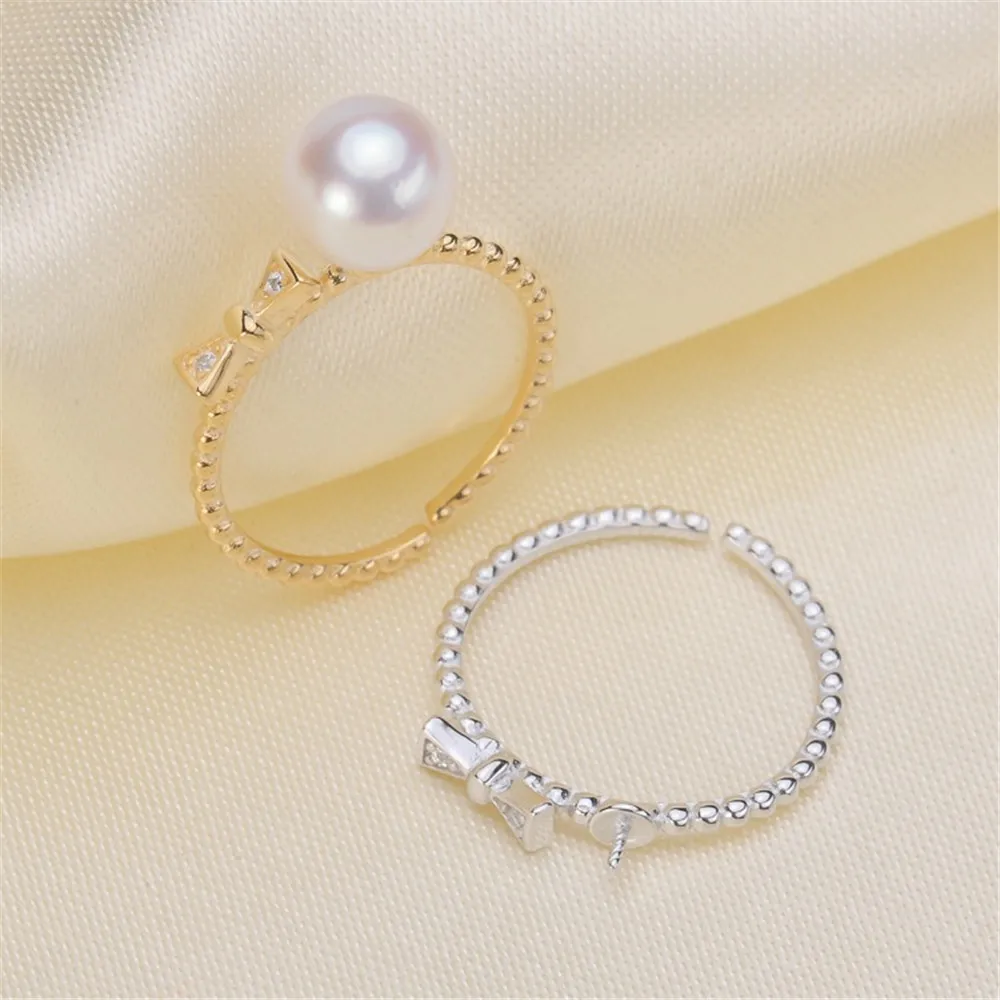 

DIY Pearl Ring Accessories S925 Sterling Silver Adjustable Bow Pearl Ring Fit 3-5mm Round Flat Beads Z009