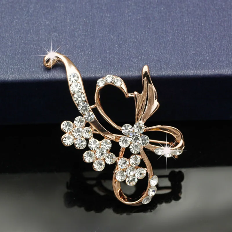 Crystal Flower Brooches Large Bow Brooch Pin  For Women Fashion Jewelry Wedding Pin Corsage Accessories Wholesale