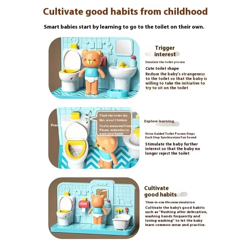 Bathtub Bear Simulation Bathroom Dollhouse Furniture Decor Funny Electronic Toilet Enlightenment Miniature Restroom Puzzle