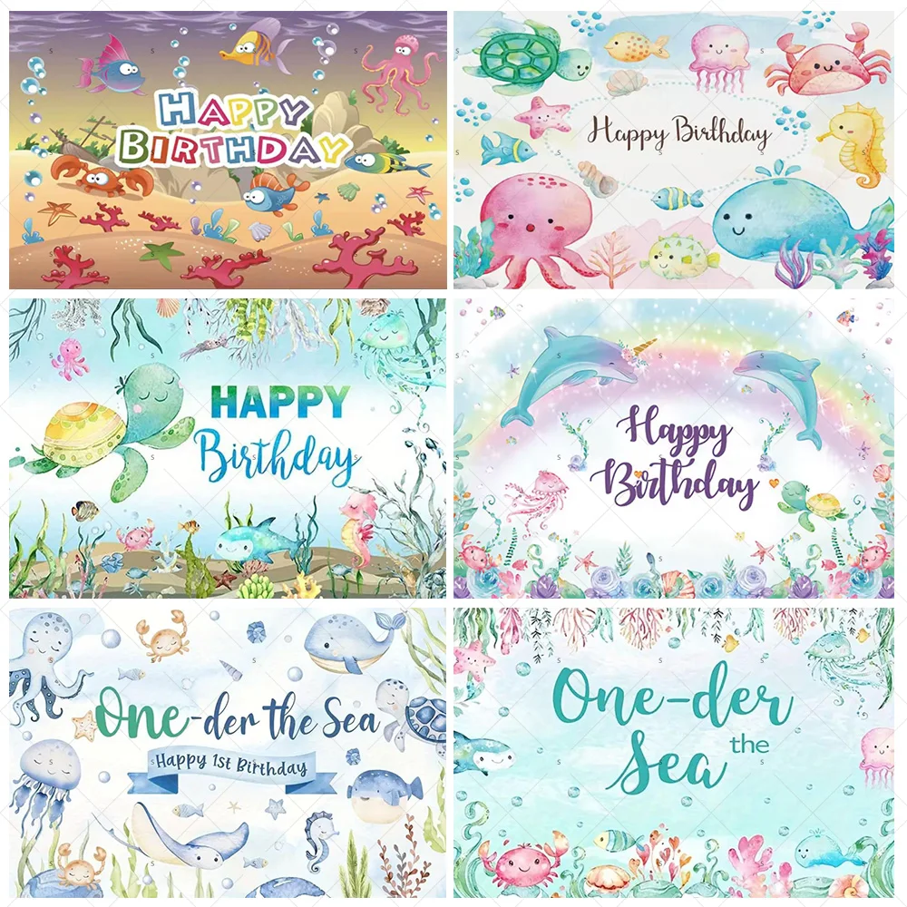

Cartoon Ocean Creatures Background Banner Kid Birthday Party Decorations Under The Sea Turtles Dolphin Backdrop Photography Prop