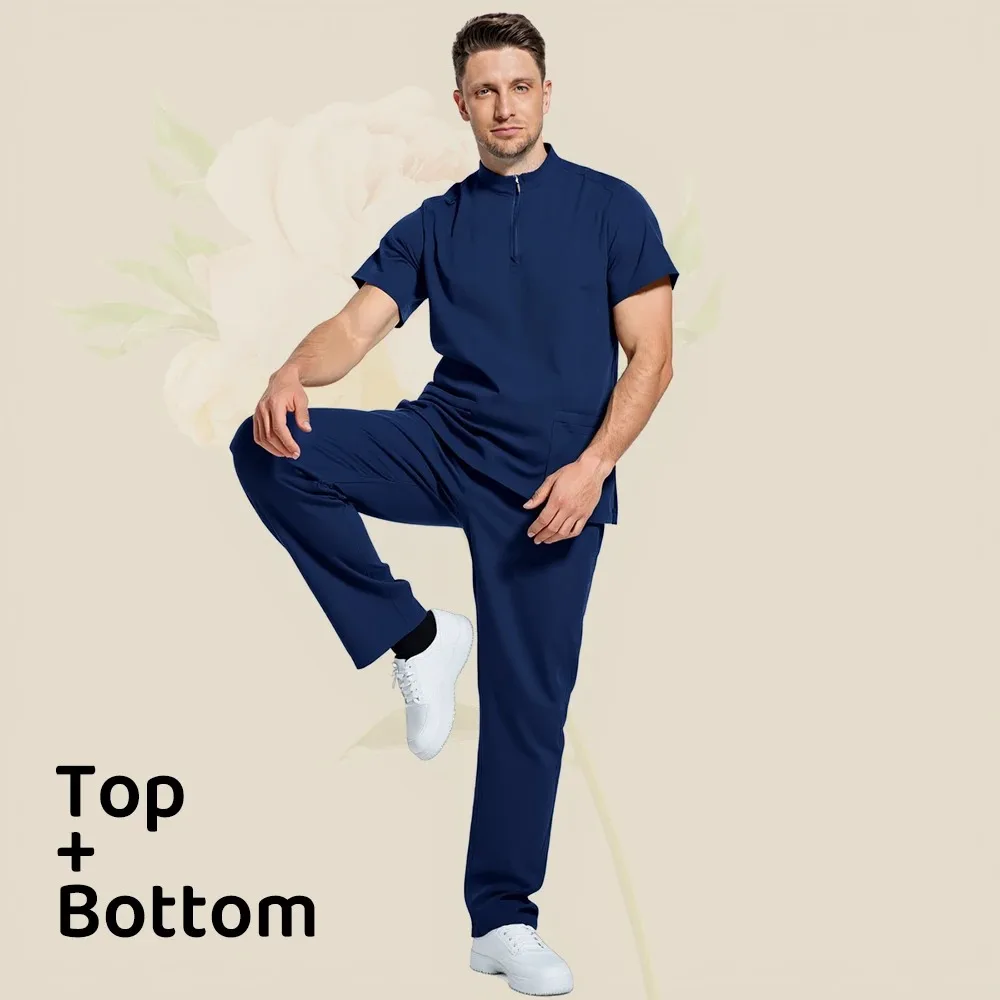 2 peça terno médico esfrega uniforme feminino enfermeira esfrega conjunto bolso superior + calças roupas de sala de operação de enfermagem salão de beleza trabalho wear