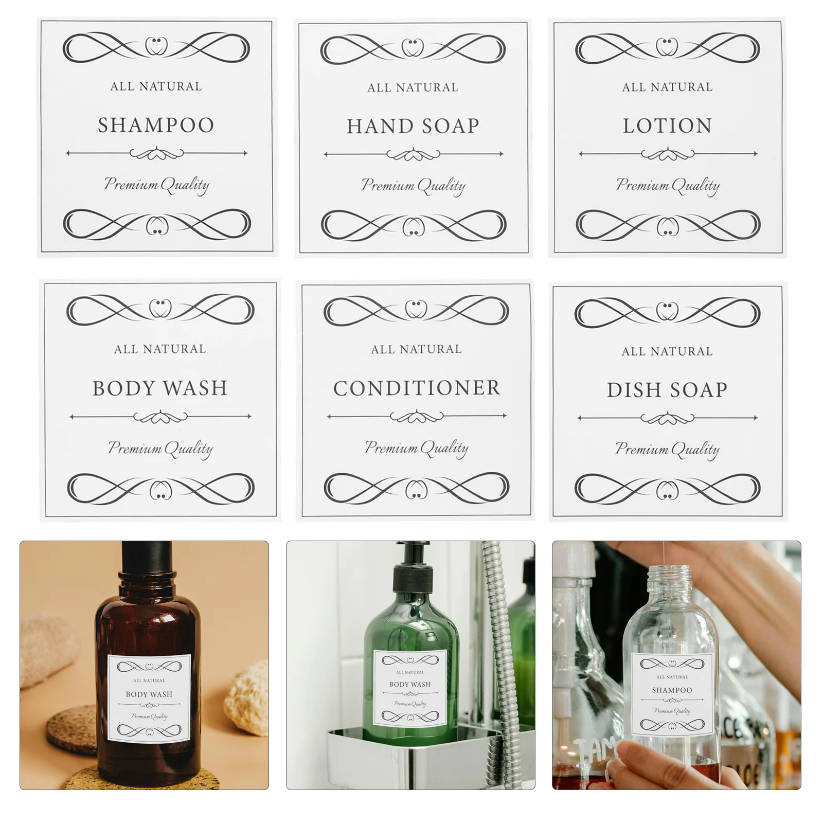 

6 Sheets Waterproof Hand Soap Dish Shampoo Conditioner Dispenser Stickers for Bathroom Bottles Easy to Apply Remove